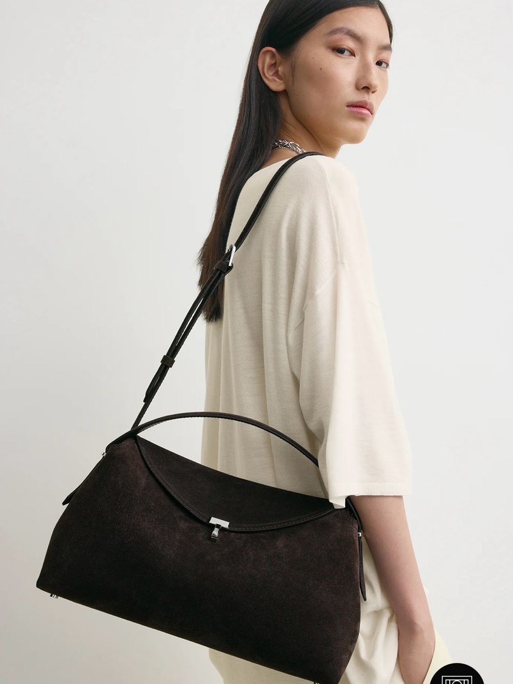 NWT Authentic TOTEME T-lock Brown Suede Top Handle Bag - Picture 2 of 16
